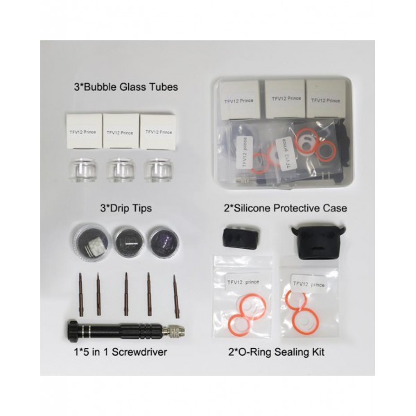 SMOK TFV12 Prince Tank Accessories Set Glass Tubes Drip Tips O-Rings Silicone Case 5-in-1 Screwdriver