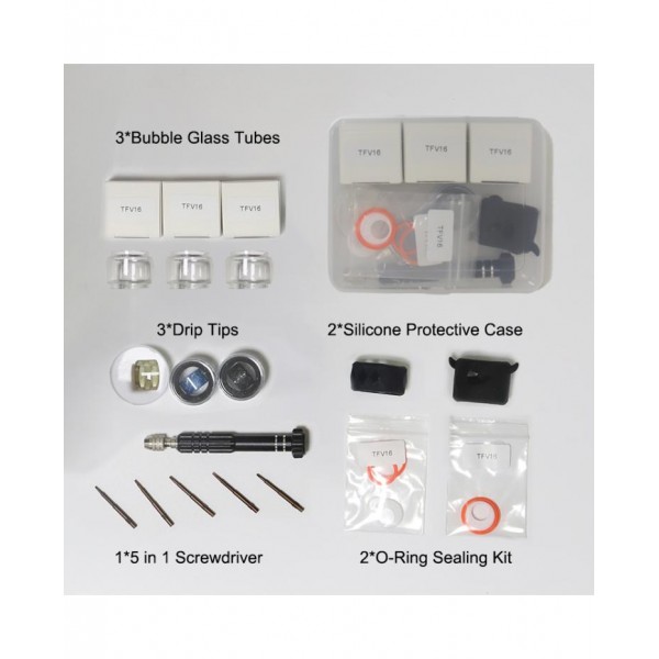 SMOK TFV16 Tank Accessories Set Glass Tubes Drip Tips O-Rings Silicone Case 5-in-1 Screwdriver