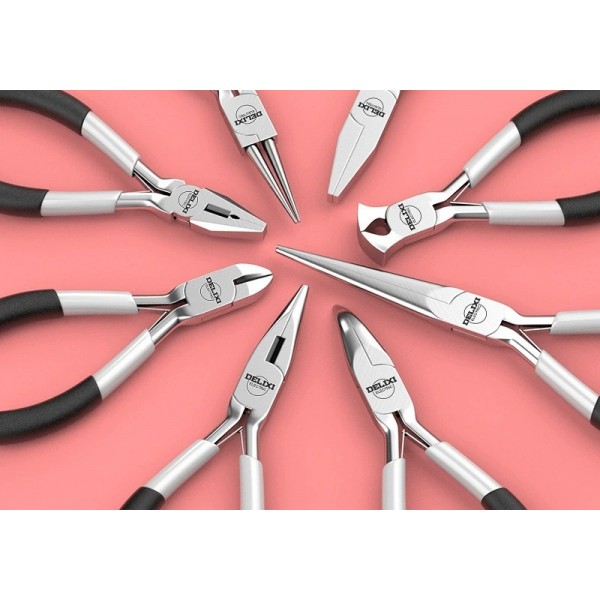 DELIXI Mini Pliers 8 Piece Set 4.5 Inch Needle Nose Wire Cutter Coil Building Tool DELIXI Mini Pliers 8 Piece Set 4.5 Inch Needle Nose Wire Cutter Coil Building Tool